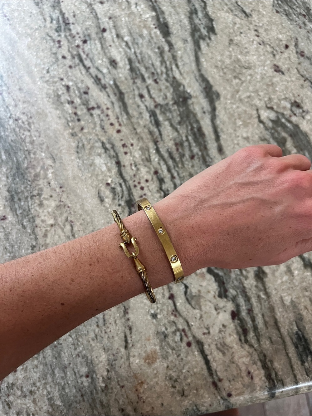 Gold-Tone Women's Twist Cable and Crystal Accent Bangle Set